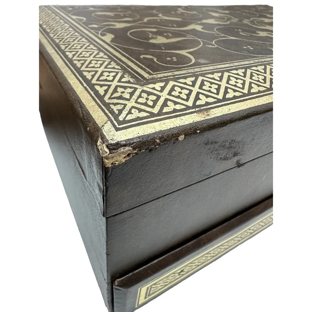 Vintage Leather‎ Covered Wooden Jewelry / Trinket Box [No Key]